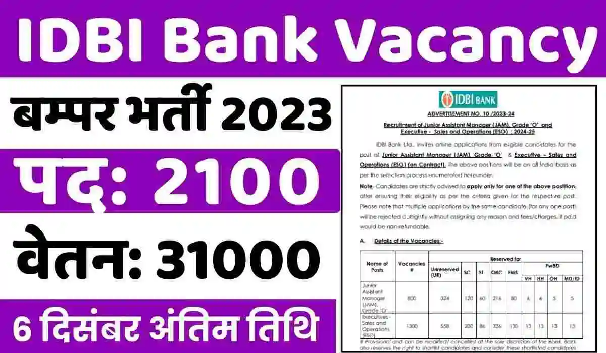 IDBI Bank Vacancy 2023