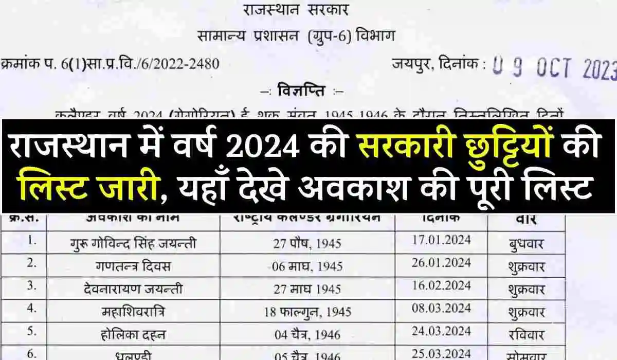 Rajasthan Holiday Calendar 2024